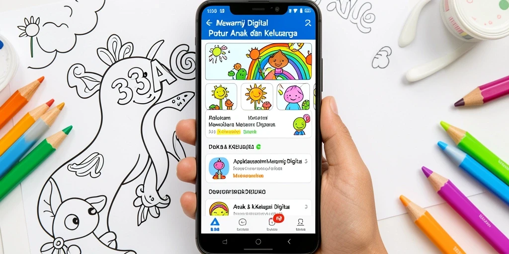 Antarmuka mewarnai digital yang interaktif dan berwarna-warni.