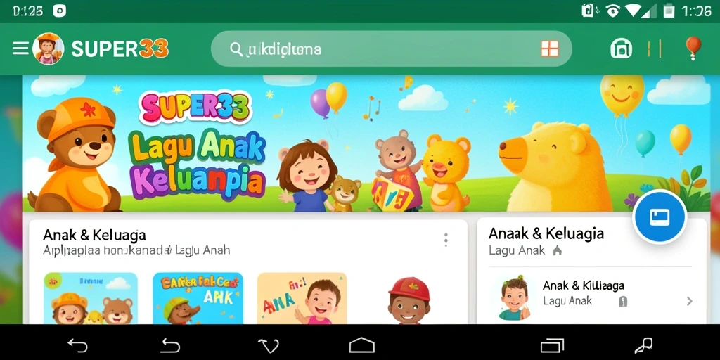 Tampilan antarmuka <strong>SUPER33</strong> yang menarik dengan berbagai lagu anak.