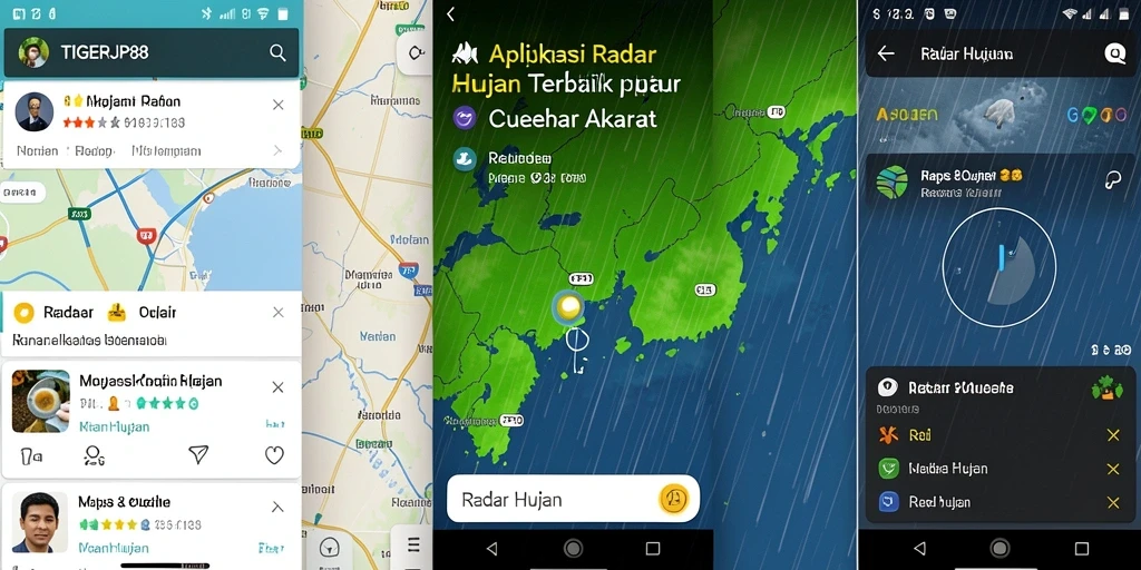 Antarmuka aplikasi TIGERJP88 menampilkan peta radar hujan yang interaktif.